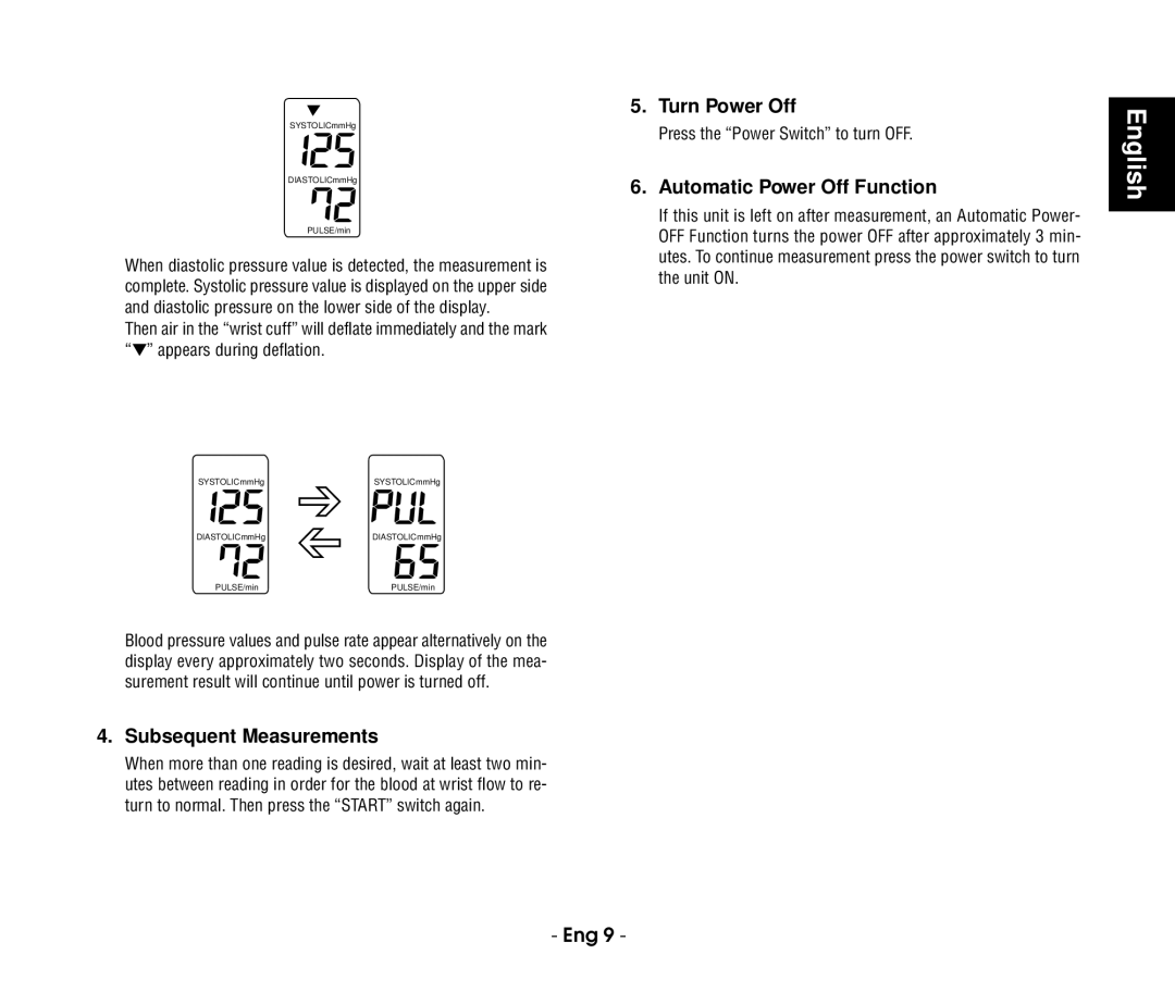 Citizen refch-60-2b instruction manual Subsequent Measurements, Turn Power Off, Automatic Power Off Function 