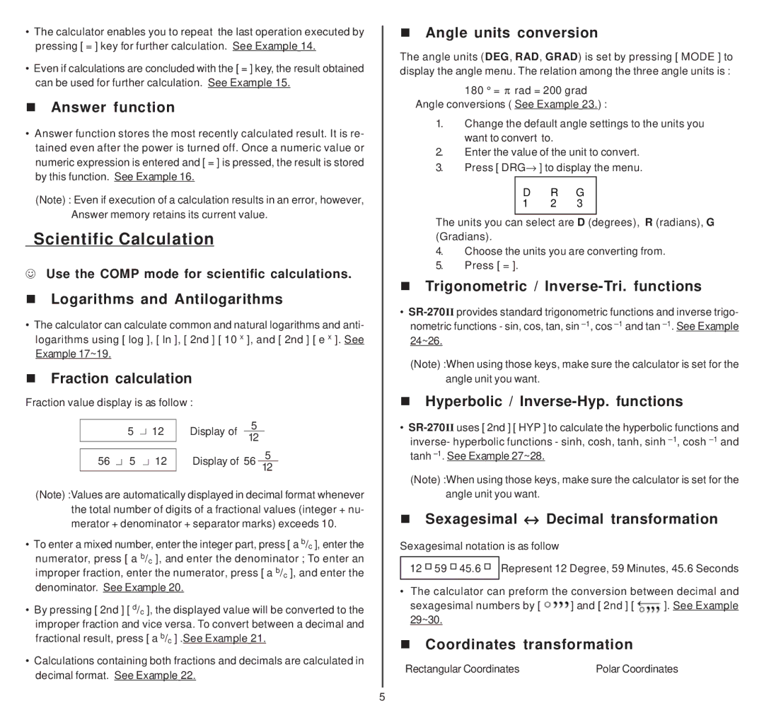 Citizen SR-270II manual Scientific Calculation 