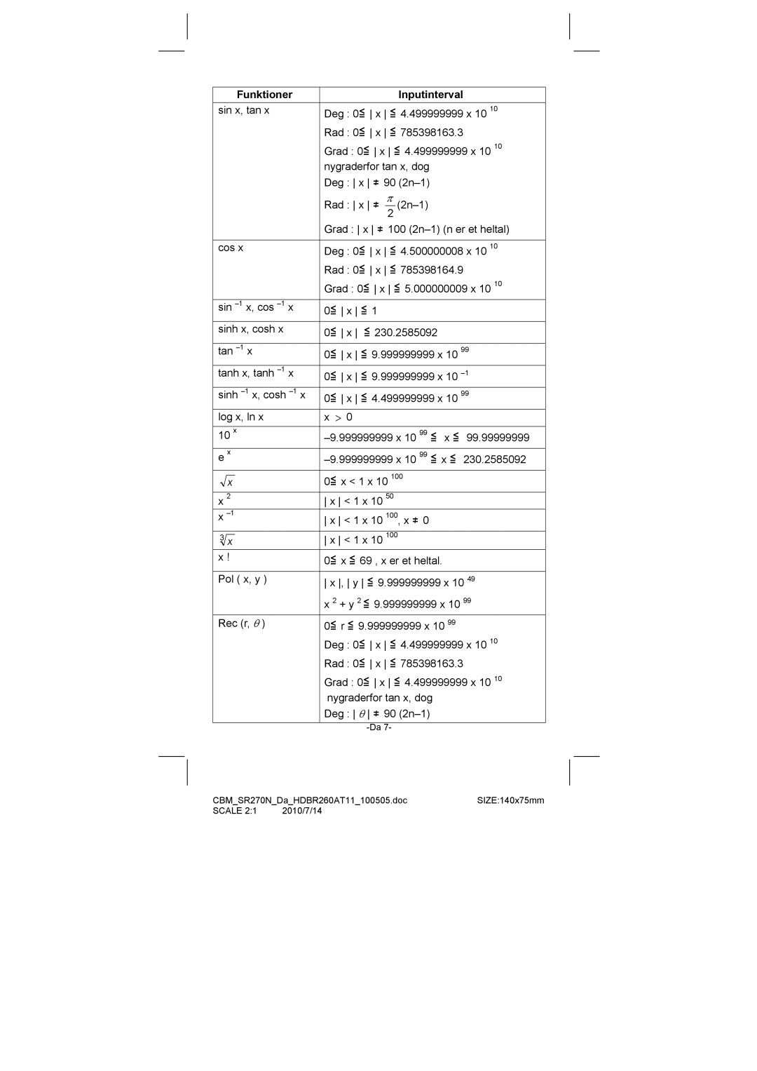 Citizen SR-270N manual Funktioner Inputinterval 