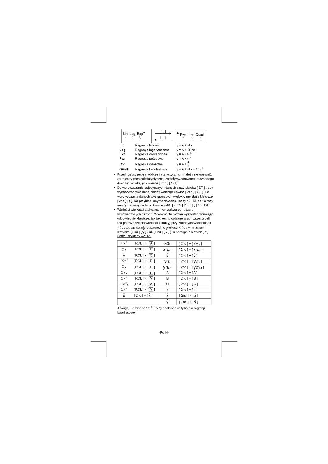 Citizen SR-270N manual Regresja liniowa = a + B 