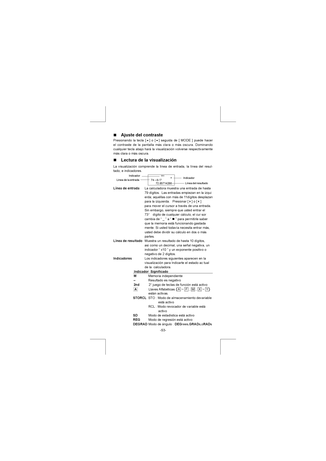 Citizen SR-270N manual Ajuste del contraste, Lectura de la visualización 