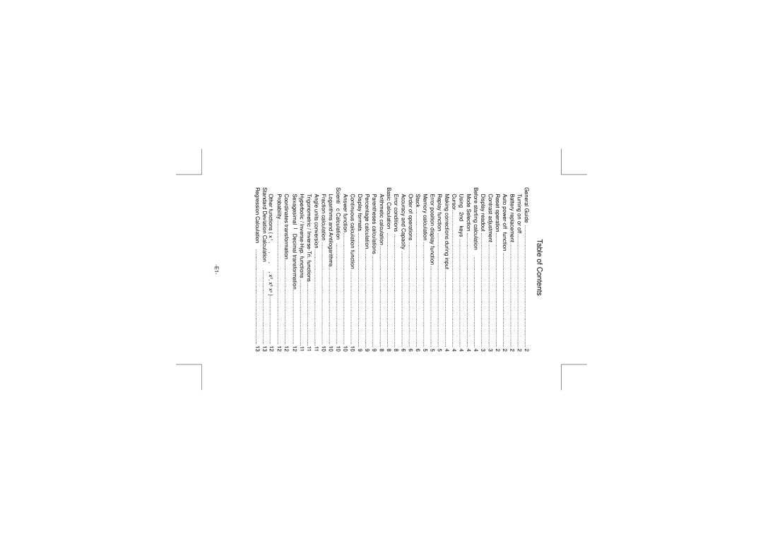 Citizen SR-270N manual Table of Contents 