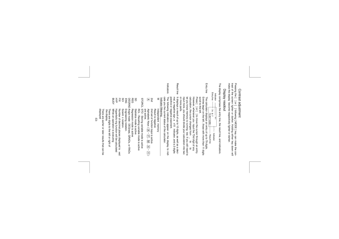 Citizen SR-270N manual Contrast adjustment, Display readout 