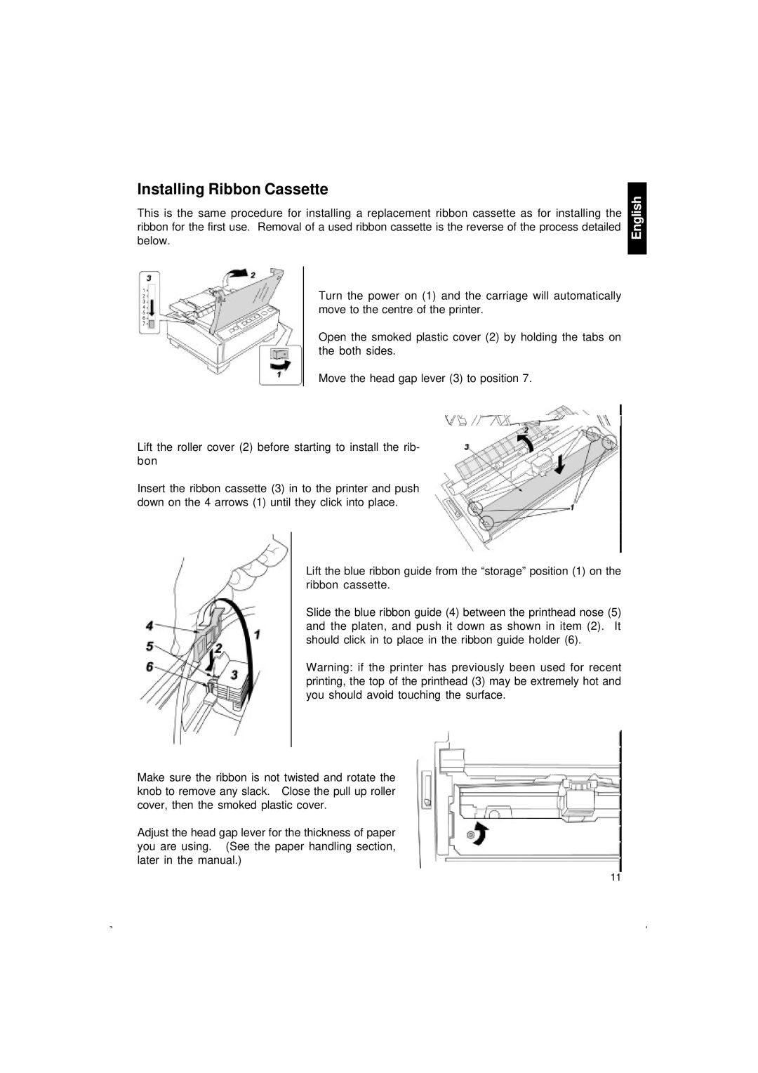 Citizen Systems 500 user manual Installing Ribbon Cassette 