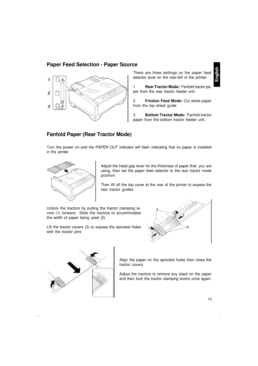 Citizen Systems 500 user manual Paper Feed Selection Paper Source, Fanfold Paper Rear Tractor Mode 