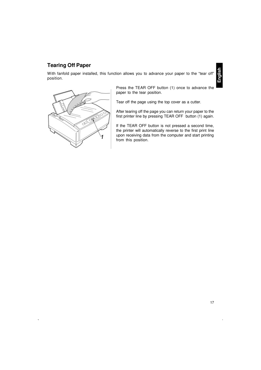 Citizen Systems 500 user manual Tearing Off Paper 