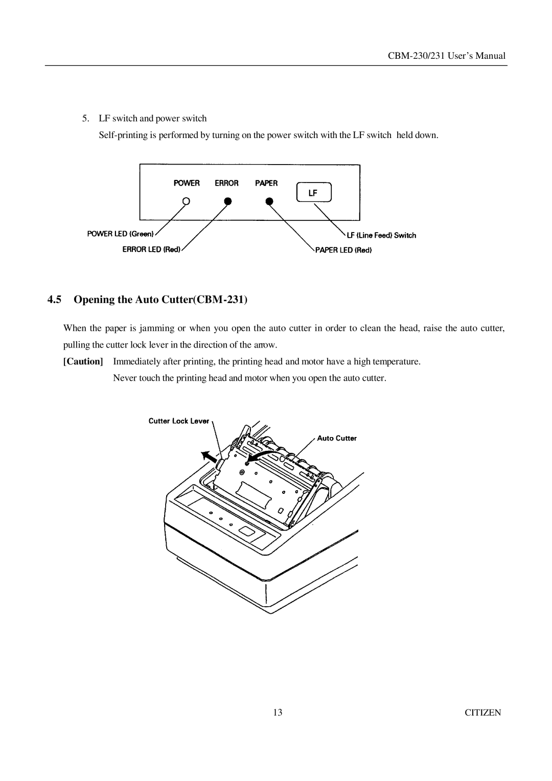 Citizen Systems manual Opening the Auto CutterCBM-231 