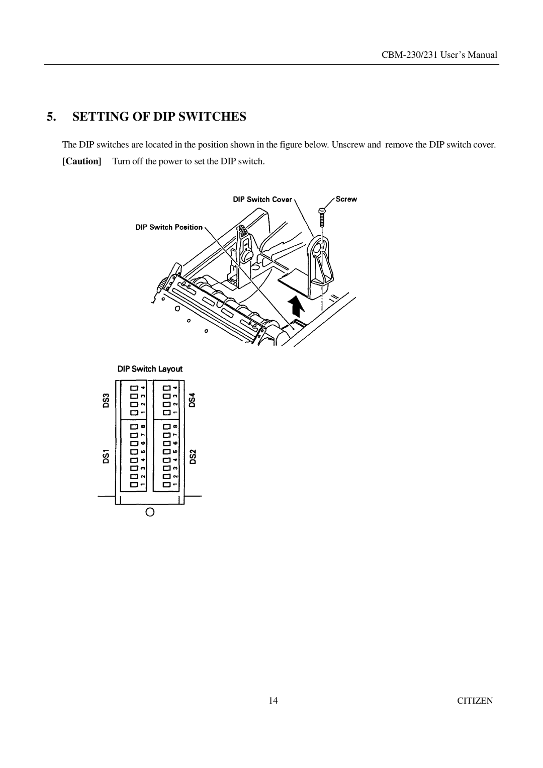 Citizen Systems CBM-231 manual Setting of DIP Switches 