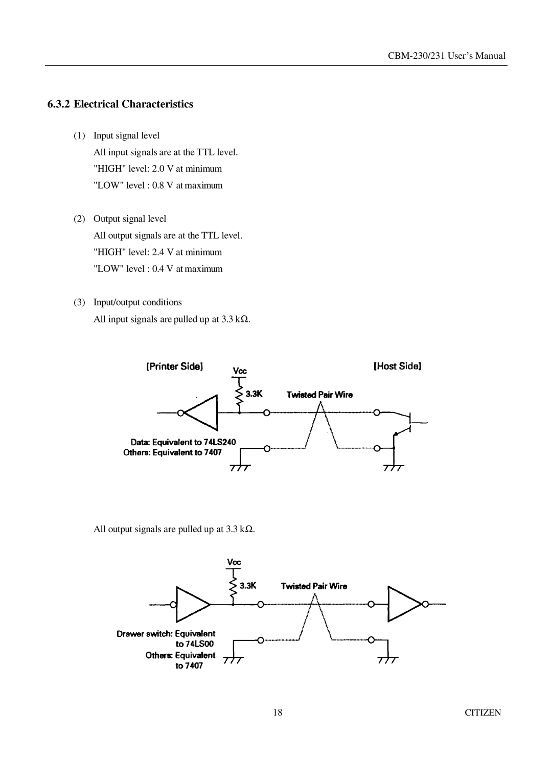 Citizen Systems CBM-231 manual Electrical Characteristics 