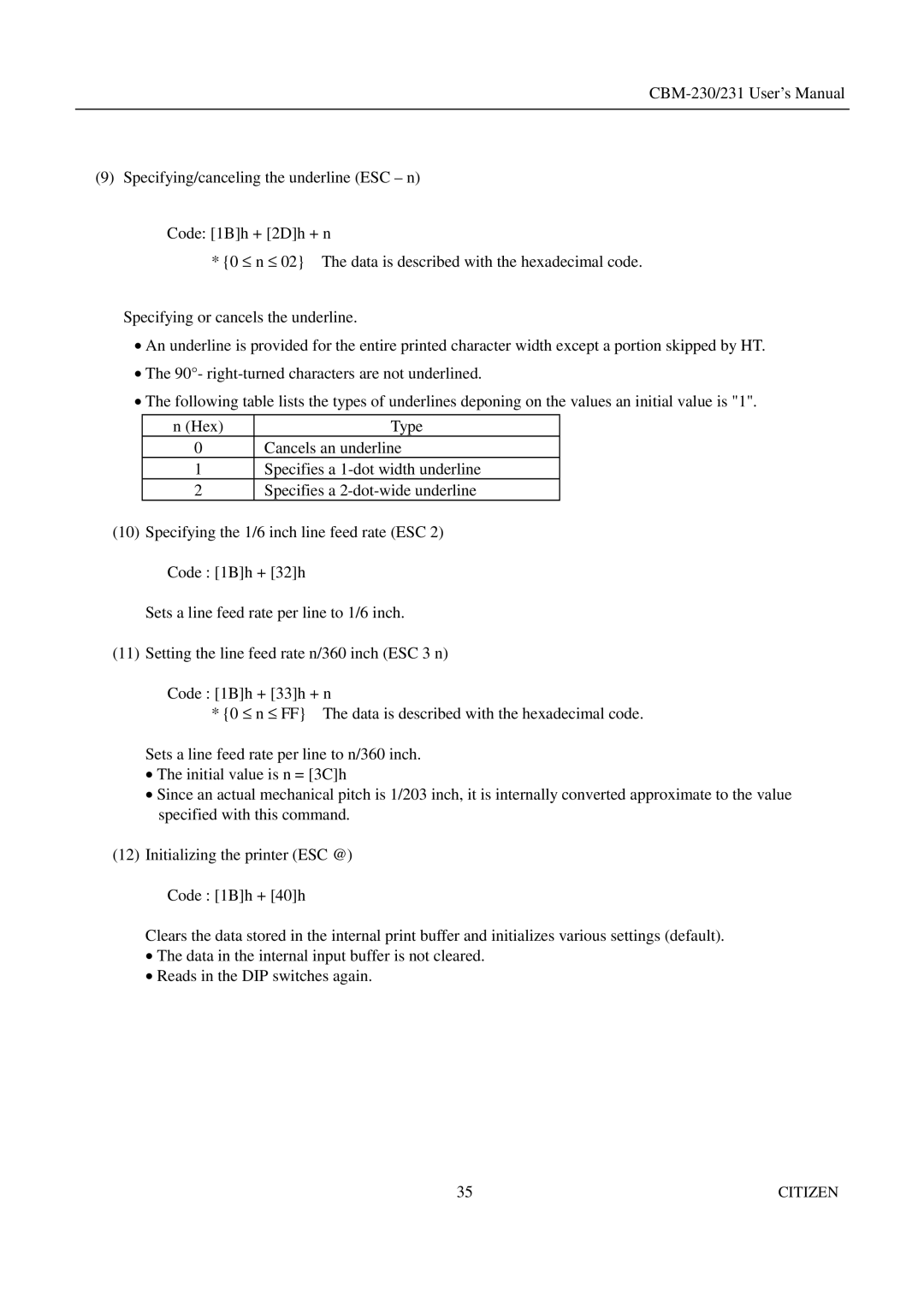 Citizen Systems CBM-231 manual Type 