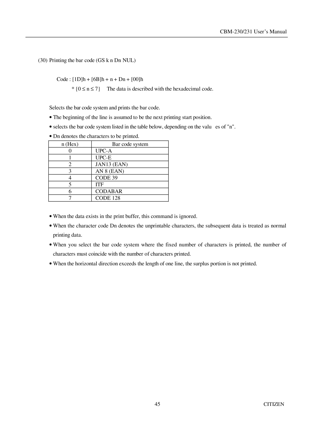 Citizen Systems CBM-231 manual Upc-A 