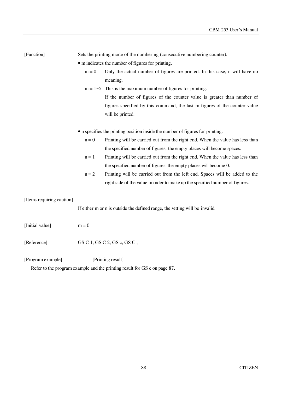 Citizen Systems CBM-253 manual Will be printed 