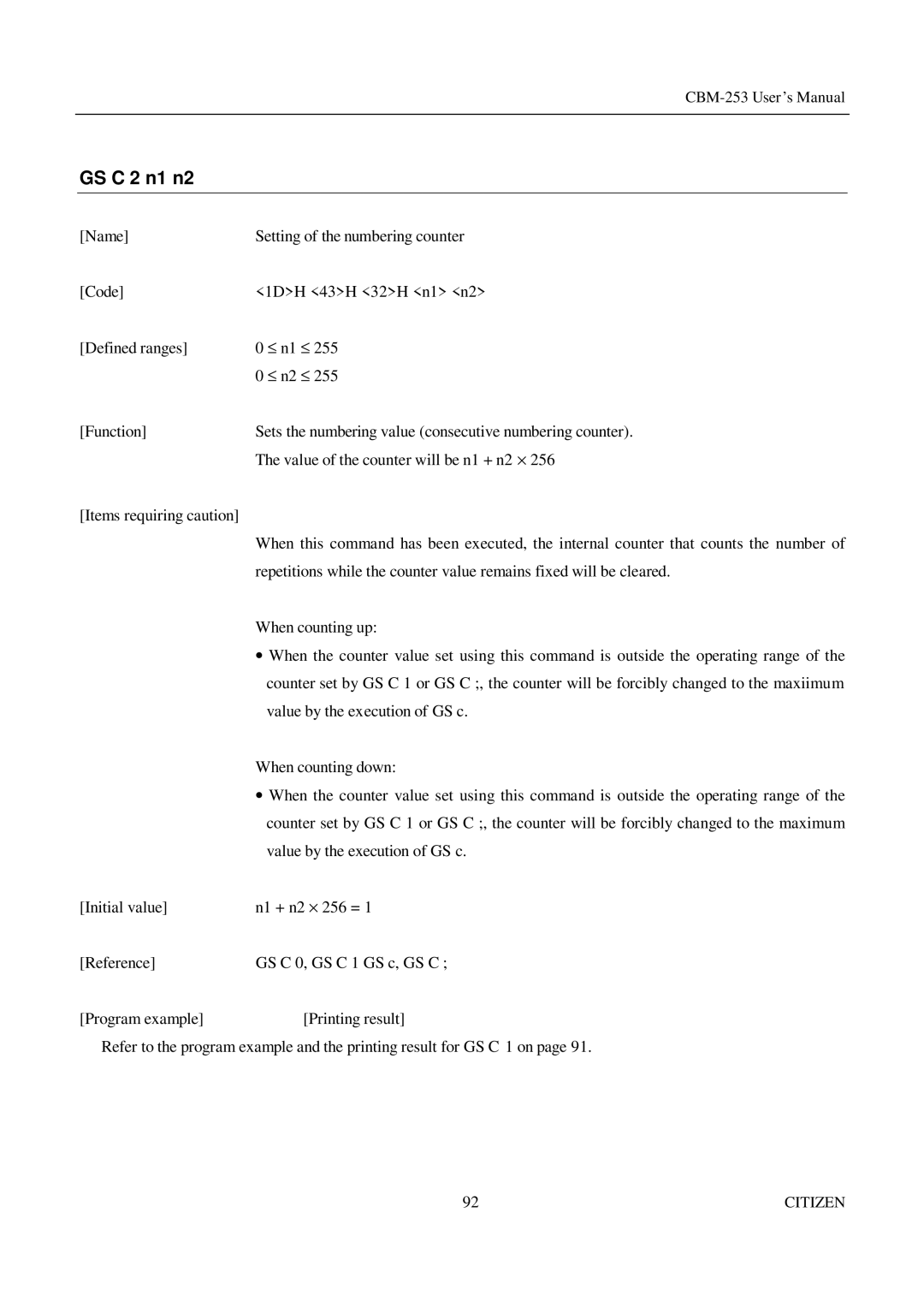Citizen Systems CBM-253 manual GS C 2 n1 n2 
