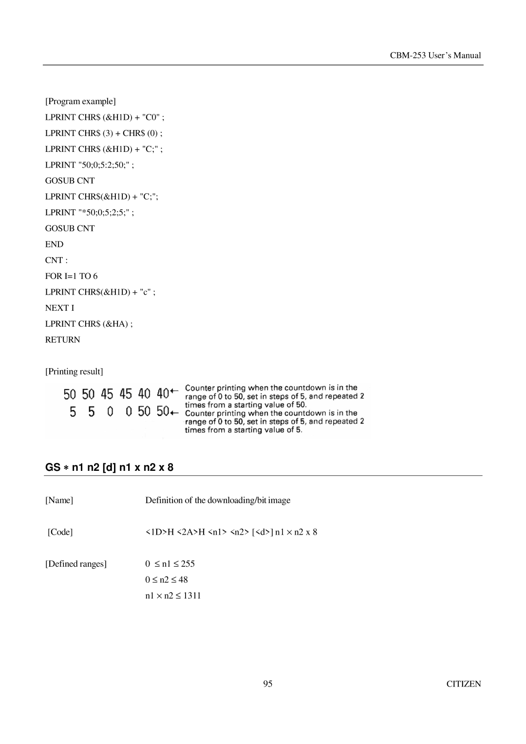 Citizen Systems CBM-253 manual GS ∗ n1 n2 d n1 x n2 x 