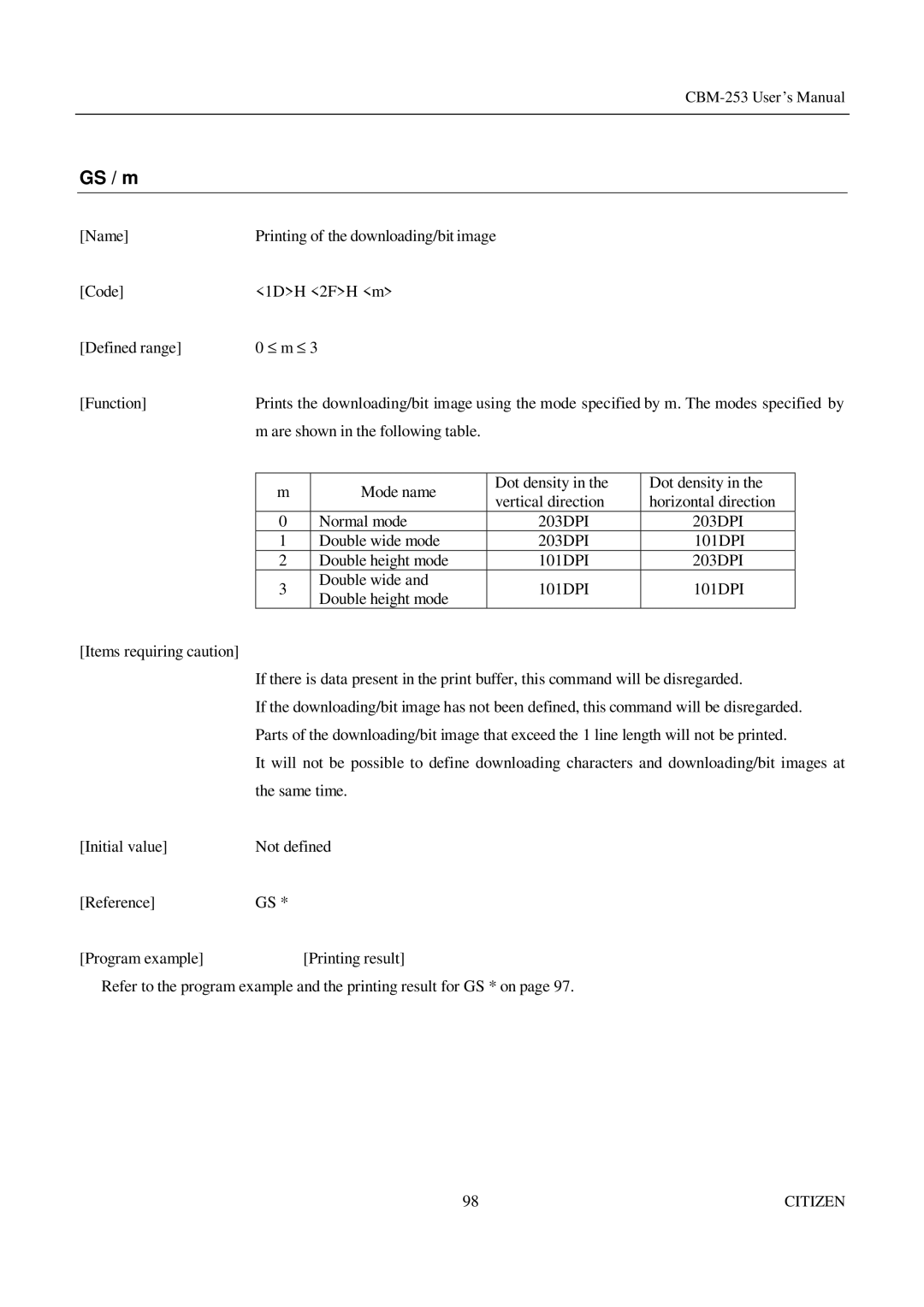 Citizen Systems CBM-253 manual GS / m 