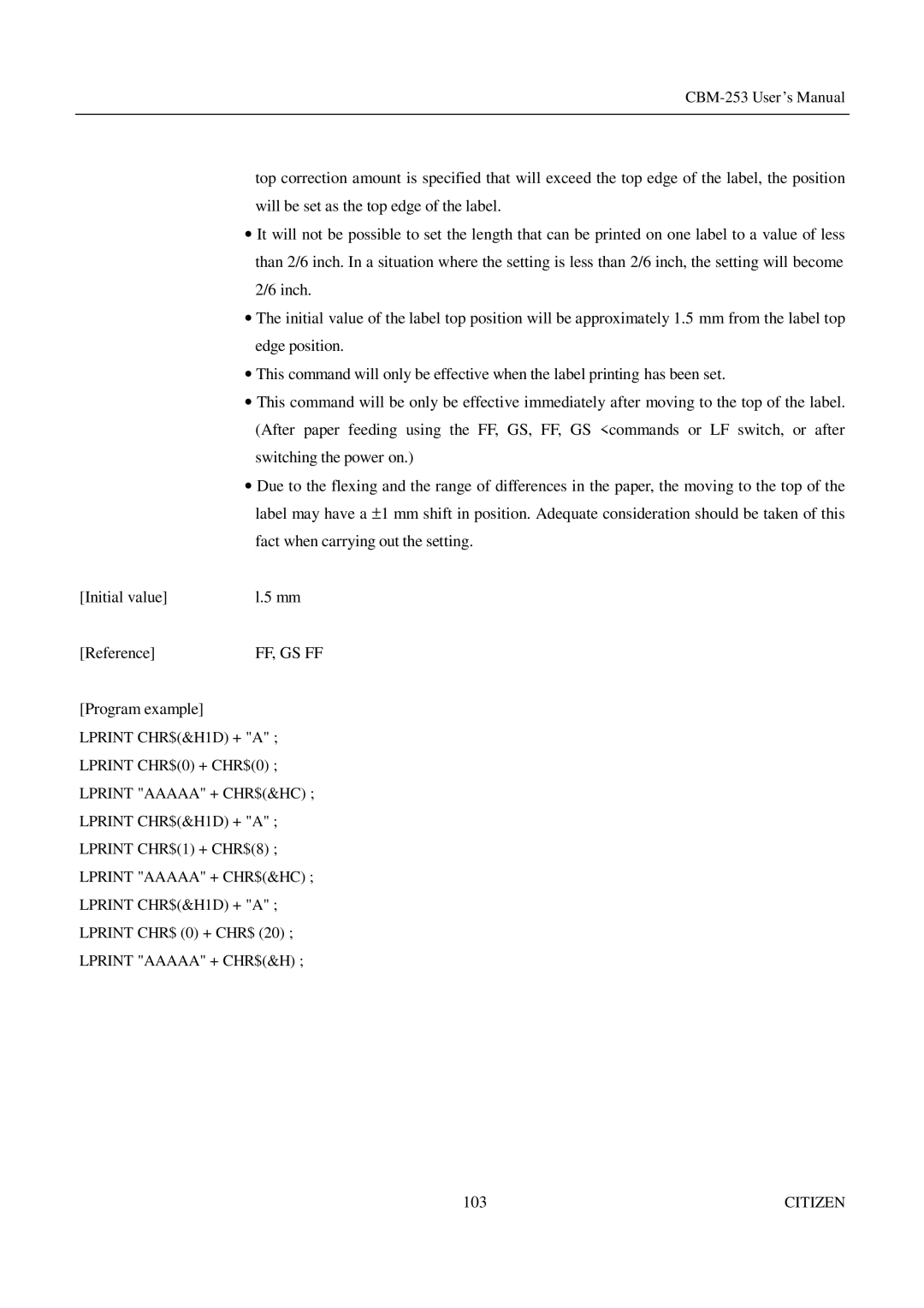 Citizen Systems CBM-253 manual 103 