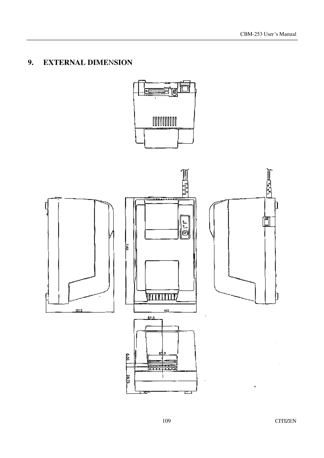 Citizen Systems CBM-253 manual External Dimension 