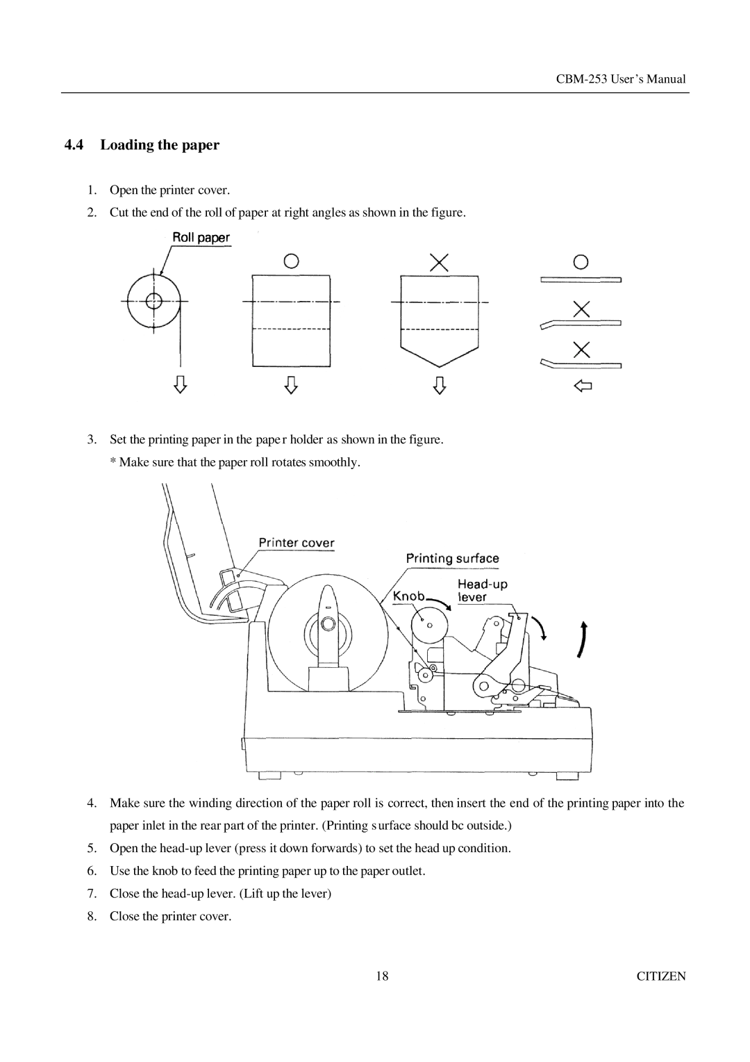 Citizen Systems CBM-253 manual Loading the paper 