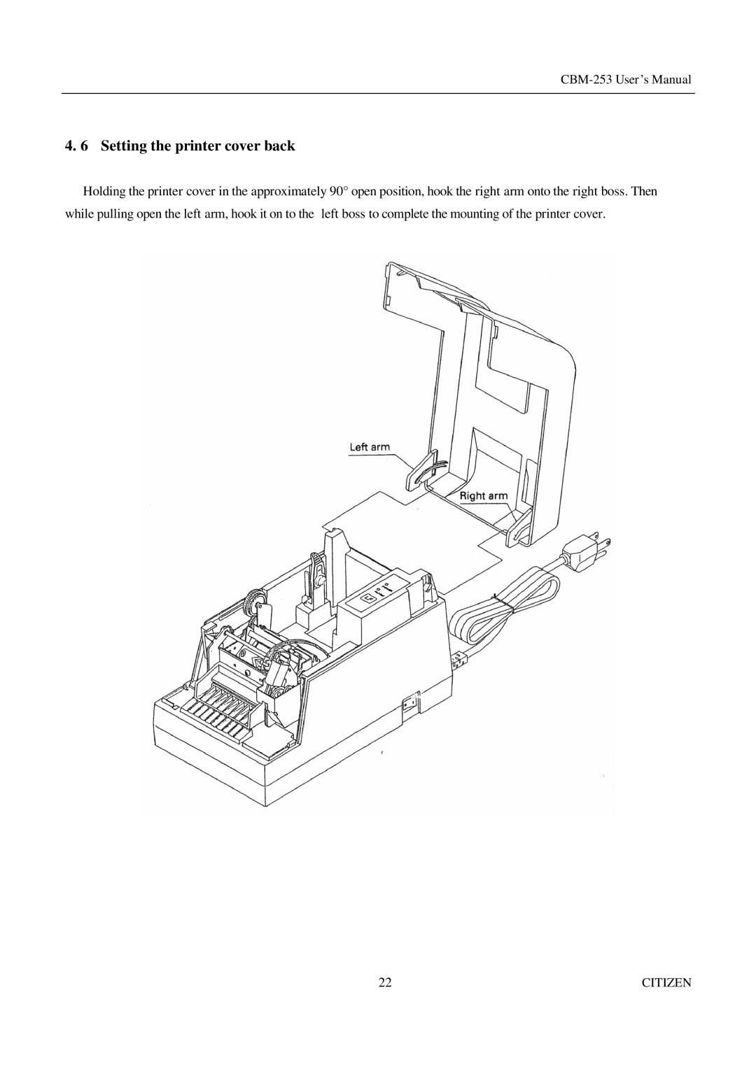 Citizen Systems CBM-253 manual Setting the printer cover back 