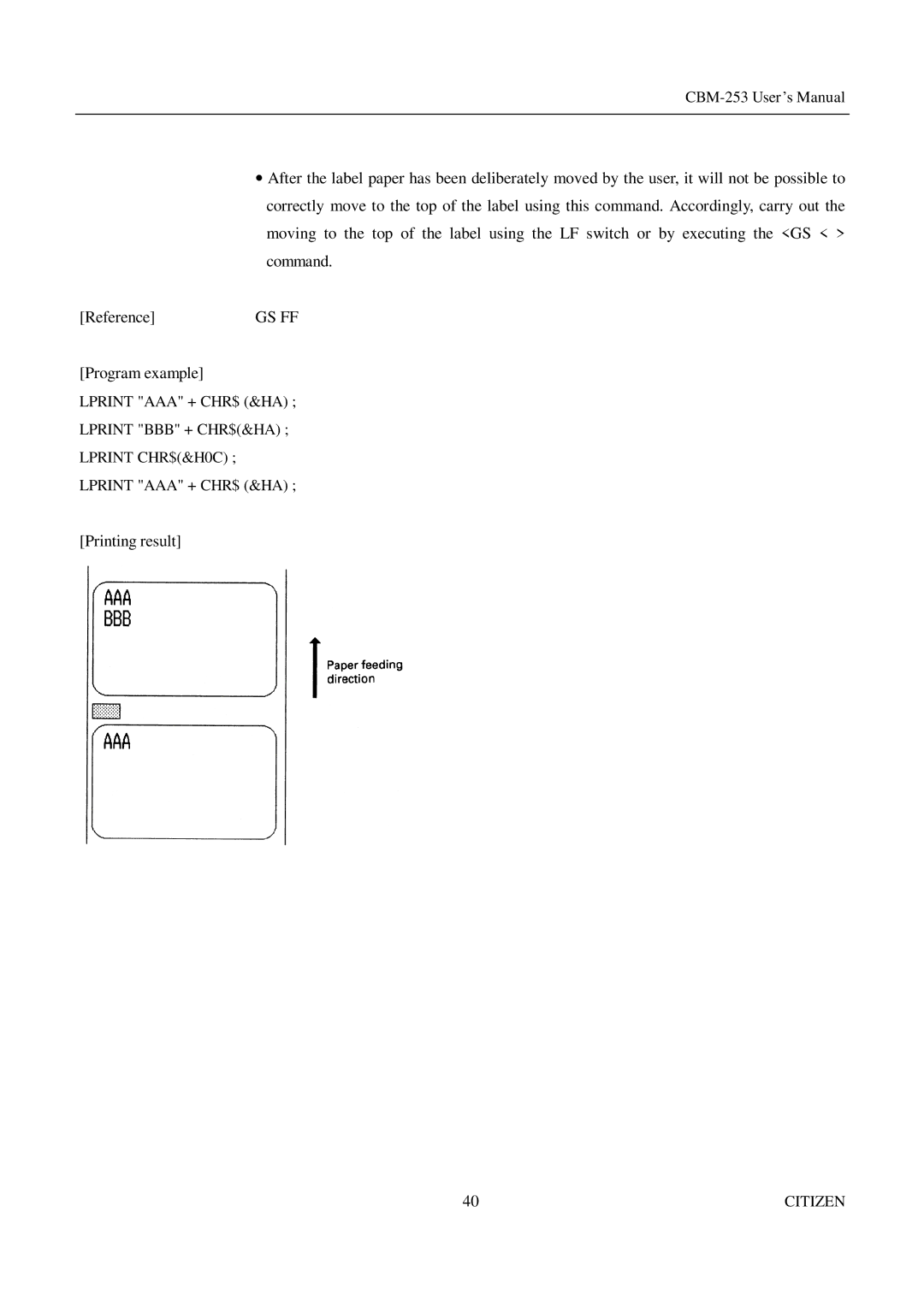 Citizen Systems CBM-253 manual Command 