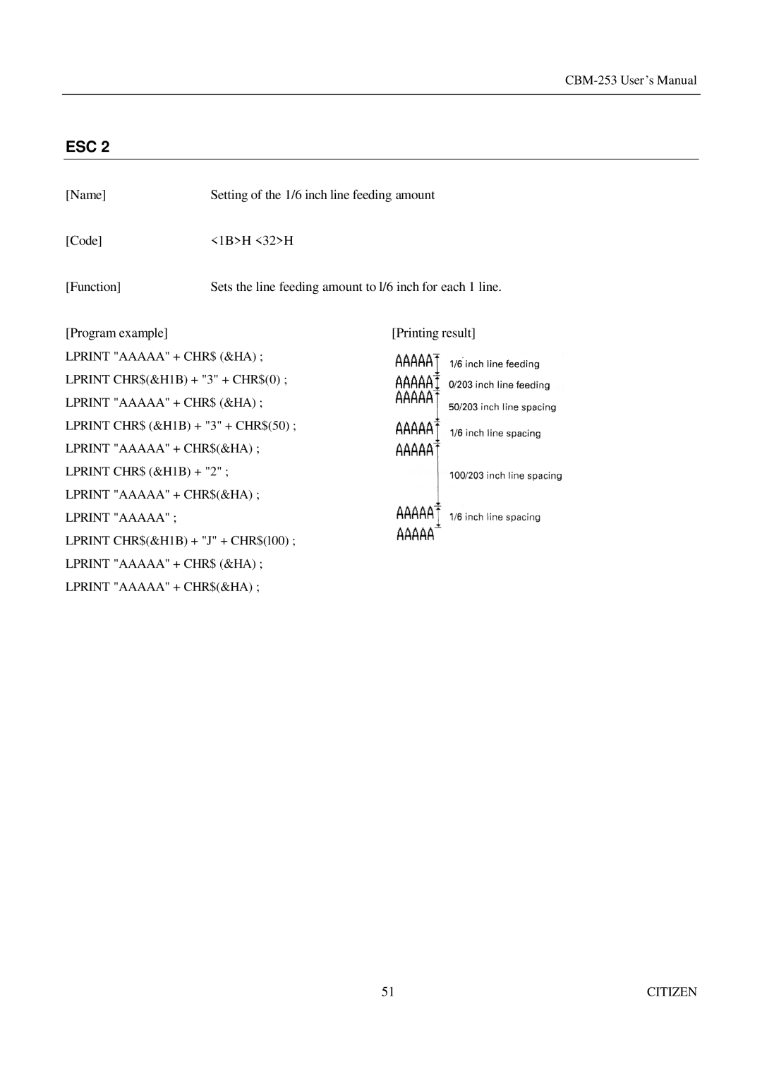 Citizen Systems CBM-253 manual Esc 