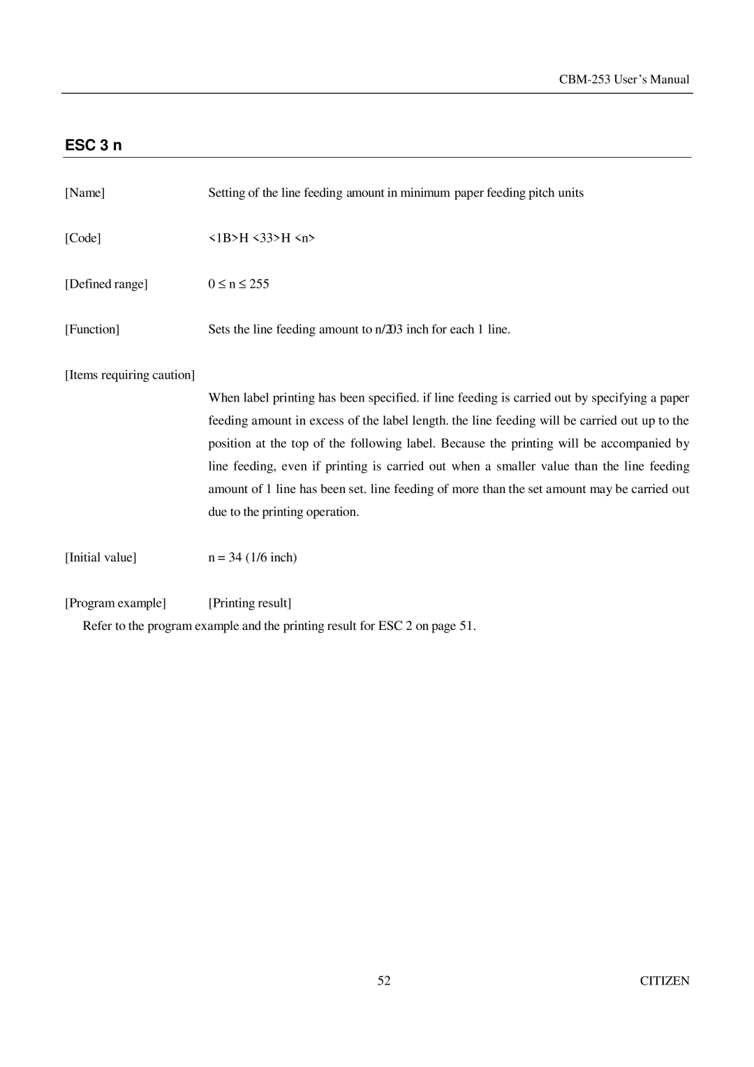 Citizen Systems CBM-253 manual ESC 3 n 