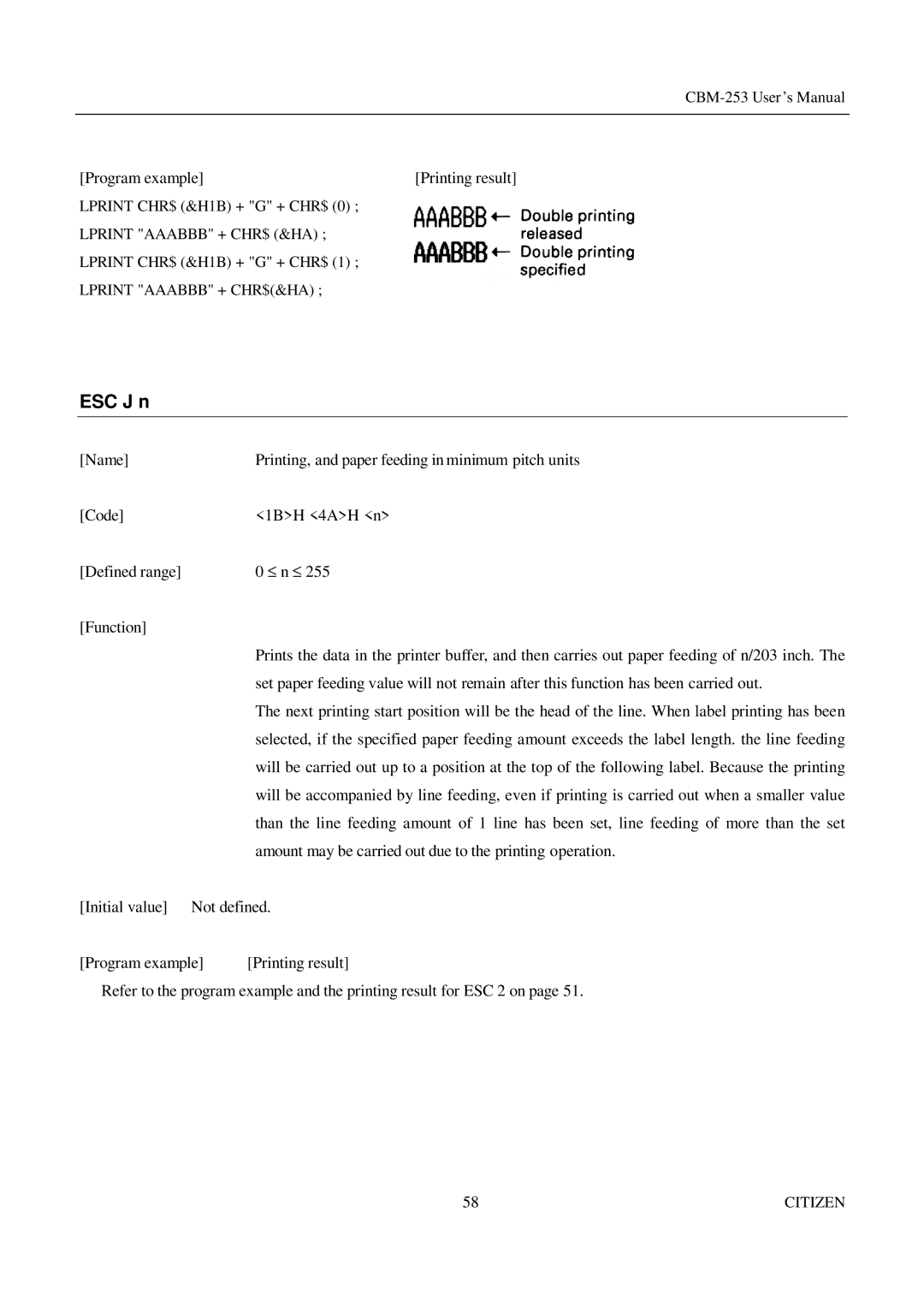 Citizen Systems CBM-253 manual ESC J n 