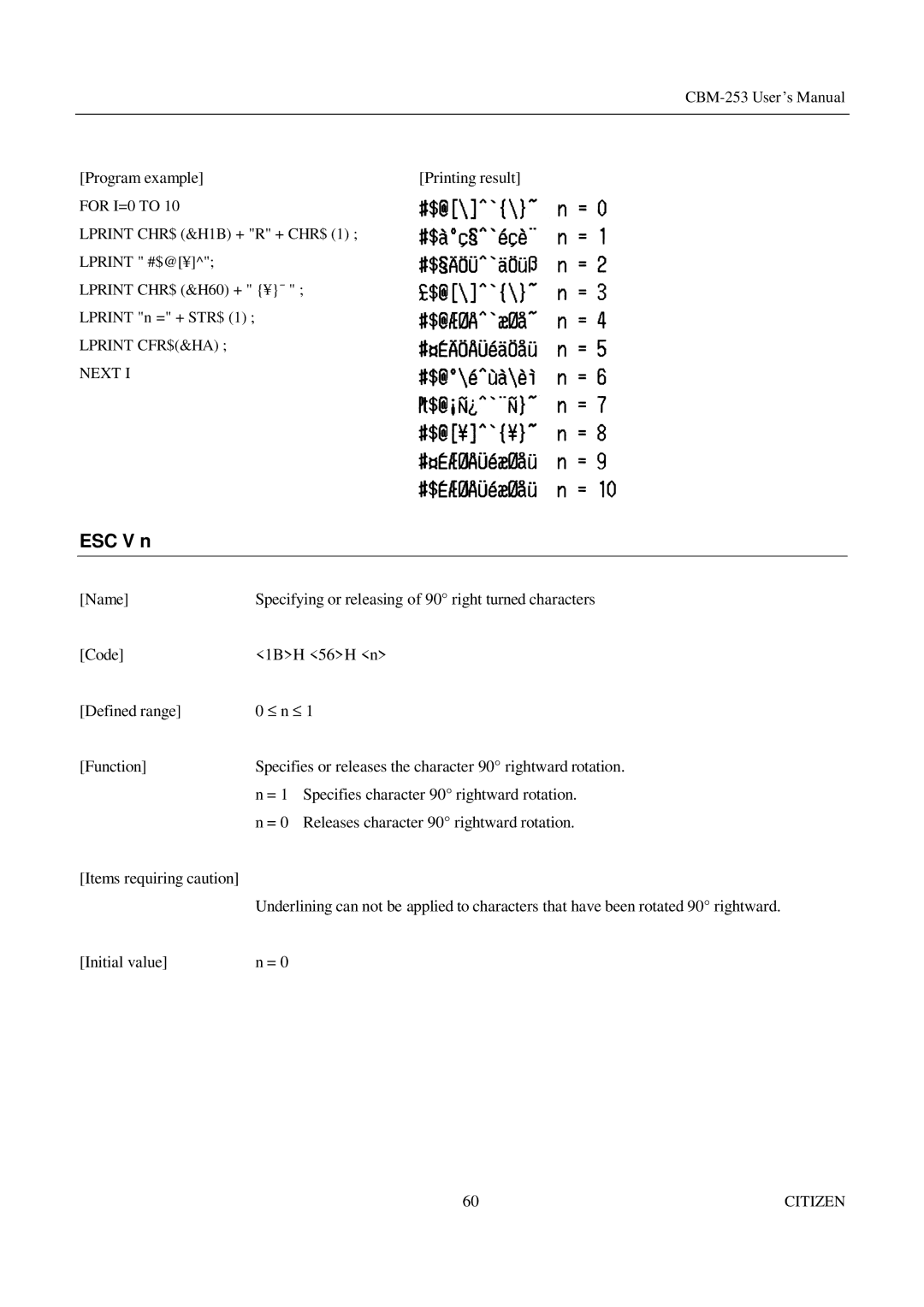 Citizen Systems CBM-253 manual ESC V n 