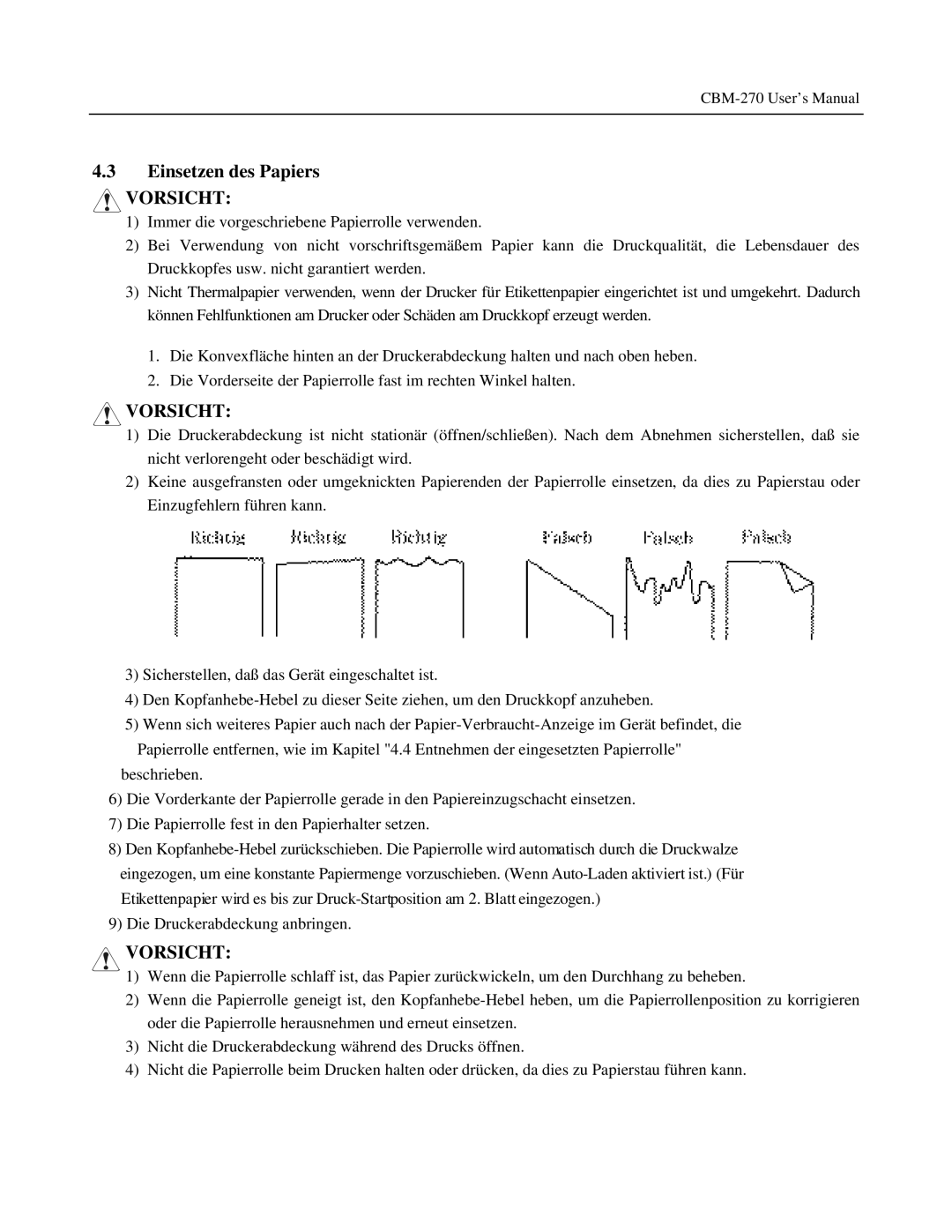 Citizen Systems CBM-270 user manual Einsetzen des Papiers 