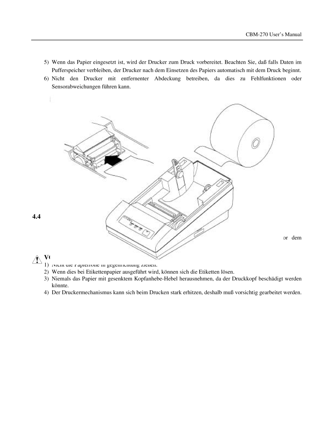 Citizen Systems CBM-270 user manual Entnehmen der eingesetzten Papierrolle 