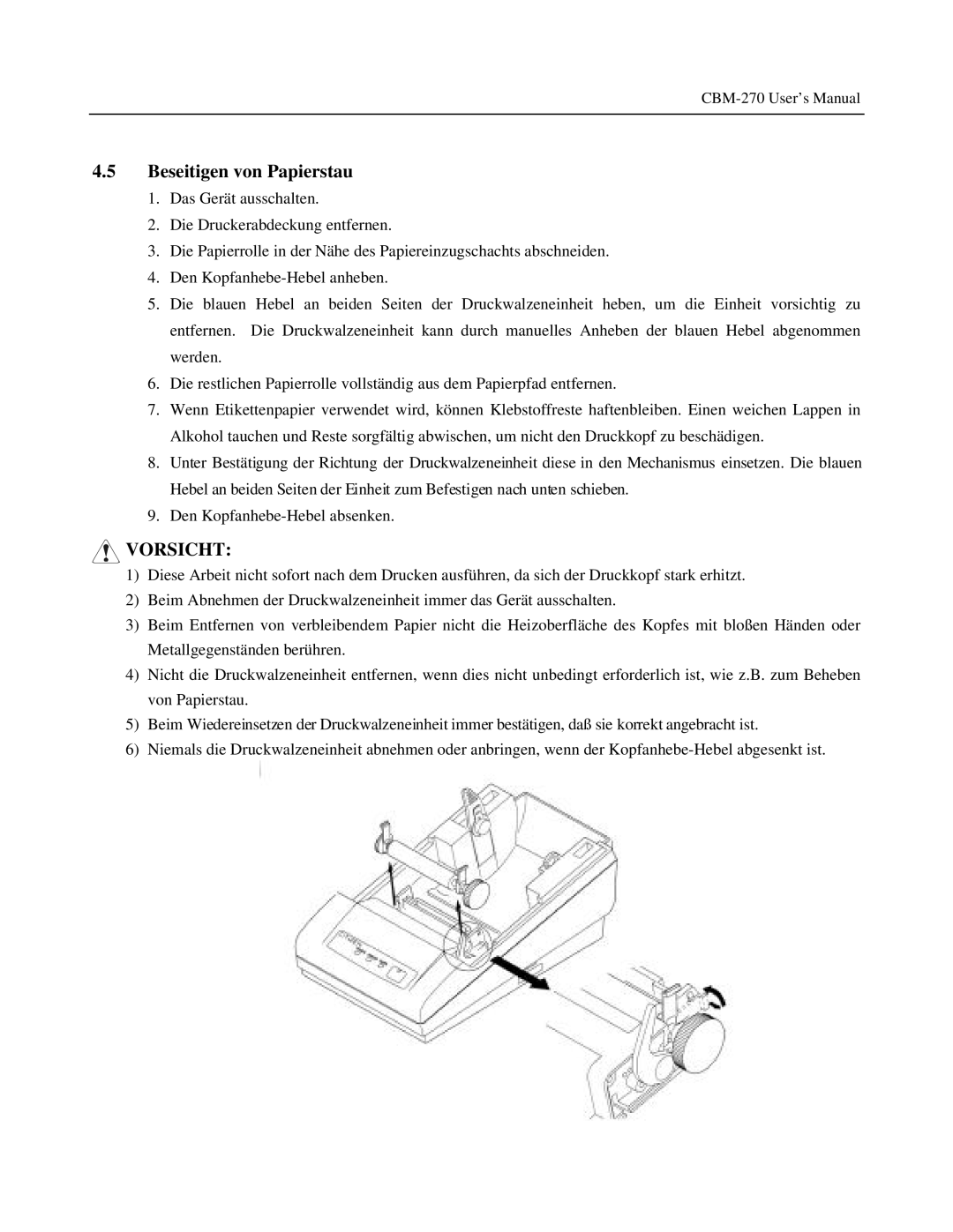 Citizen Systems CBM-270 user manual Beseitigen von Papierstau 