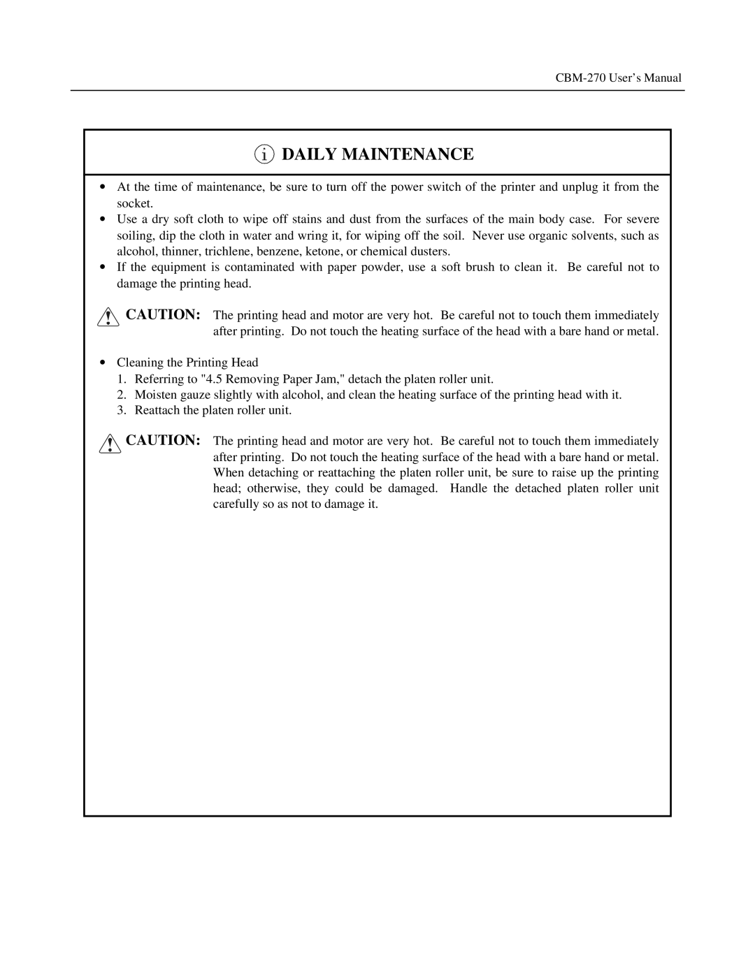 Citizen Systems CBM-270 user manual Daily Maintenance 