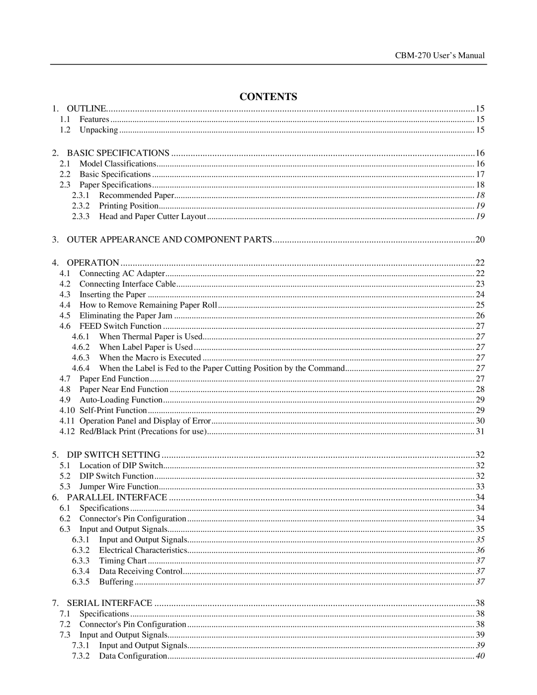 Citizen Systems CBM-270 user manual Contents 