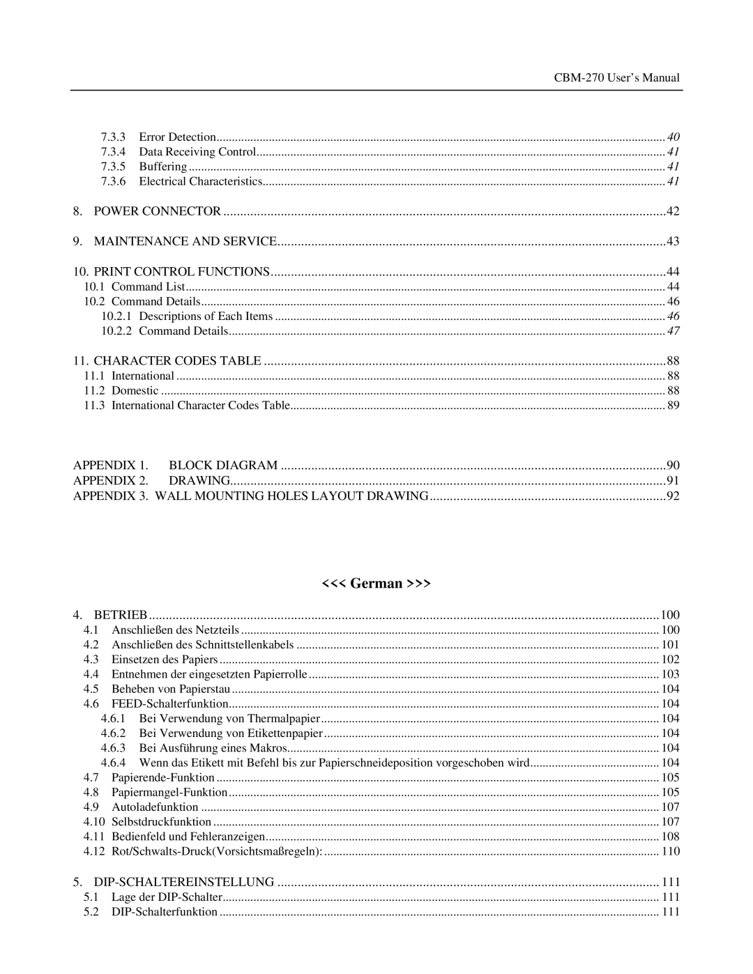 Citizen Systems CBM-270 user manual German, Appendix 