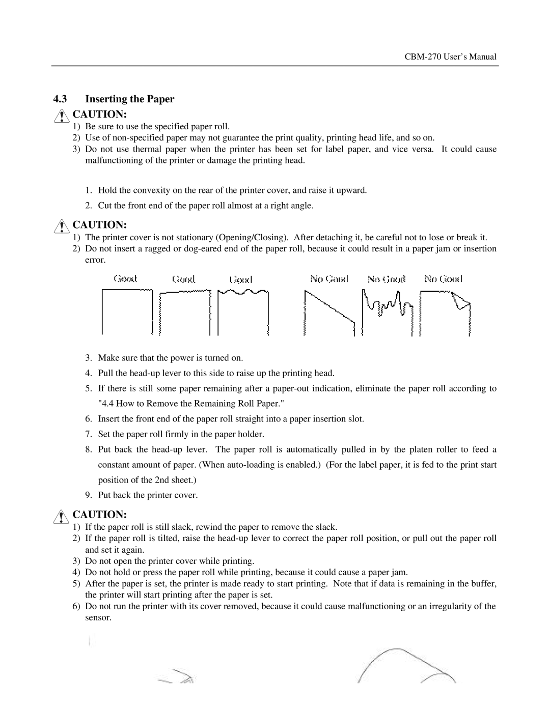 Citizen Systems CBM-270 user manual Inserting the Paper 