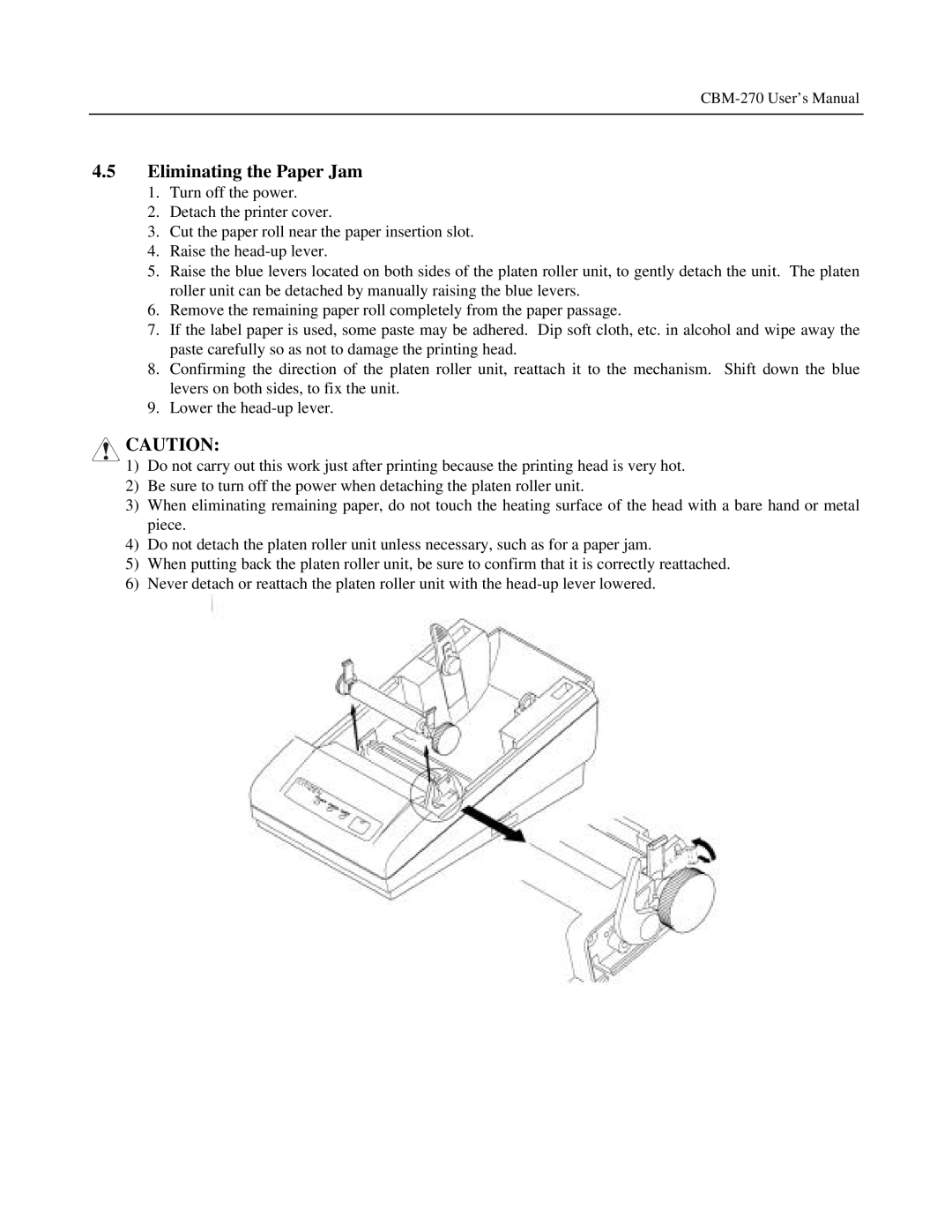 Citizen Systems CBM-270 user manual Eliminating the Paper Jam 