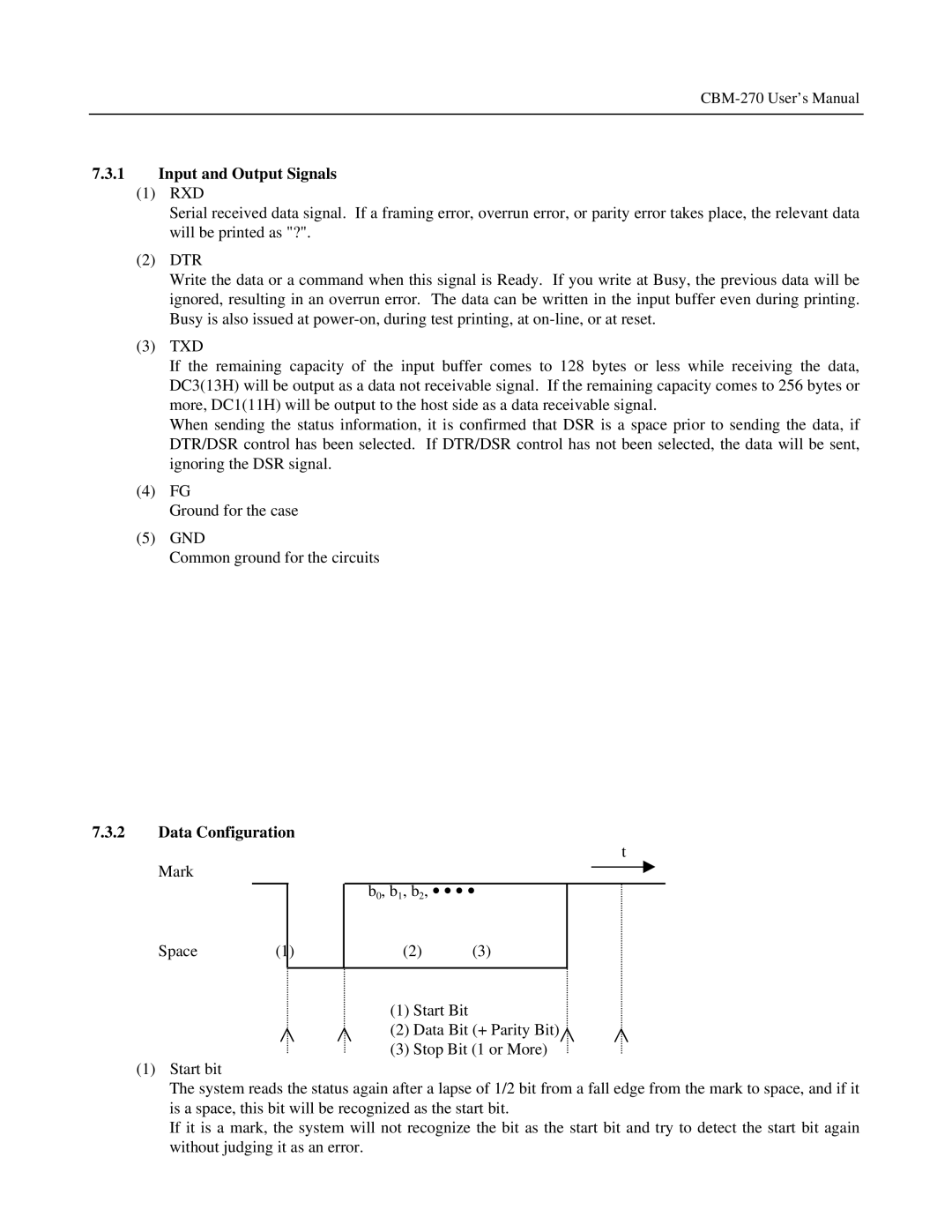 Citizen Systems CBM-270 user manual Input and Output Signals, Data Configuration 