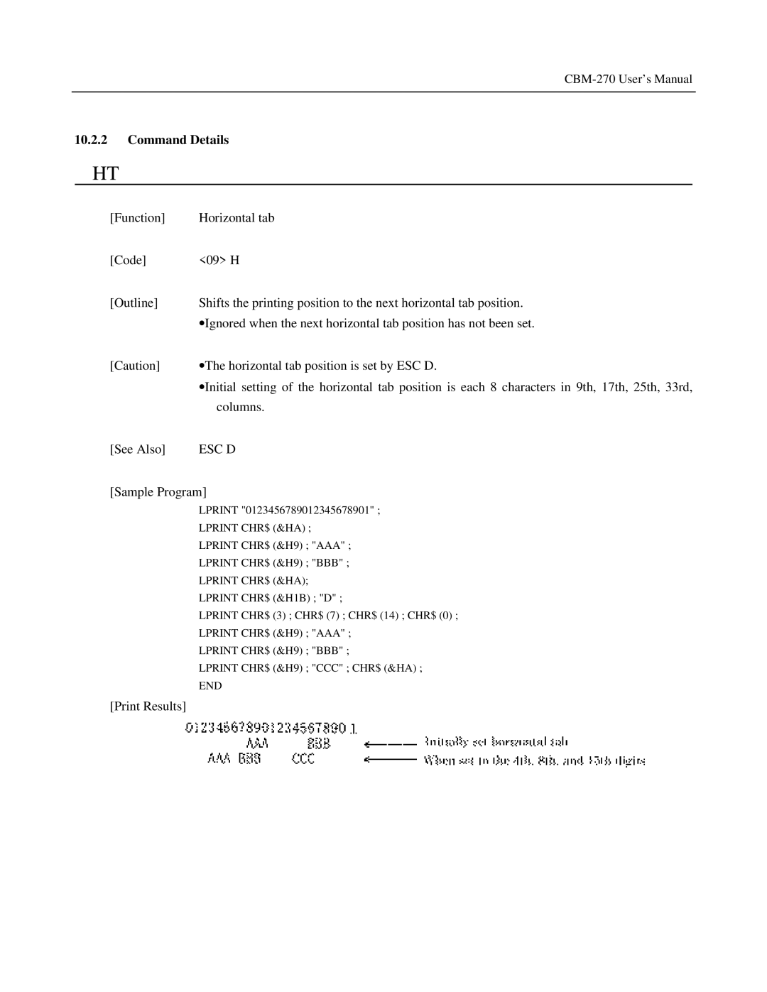 Citizen Systems CBM-270 user manual Command Details, Esc D 