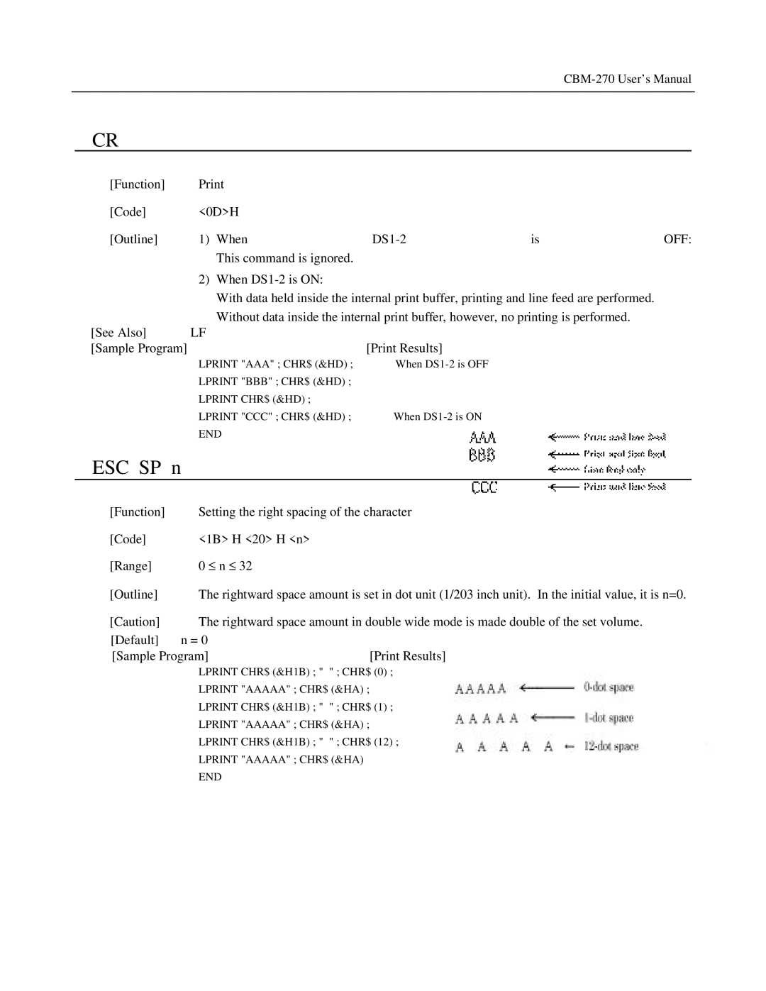 Citizen Systems CBM-270 user manual ESC SP n, Off 