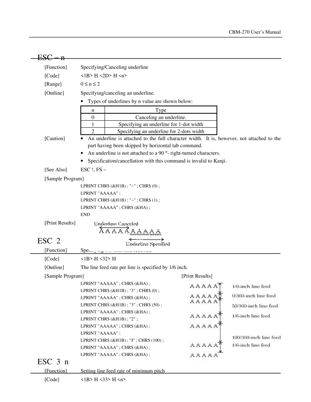 Citizen Systems CBM-270 user manual ESC − n, ESC 3 n 