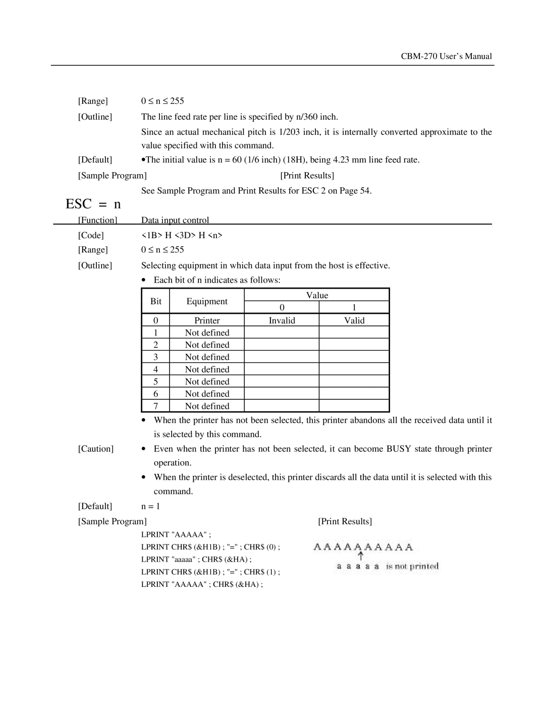 Citizen Systems CBM-270 user manual ESC = n 