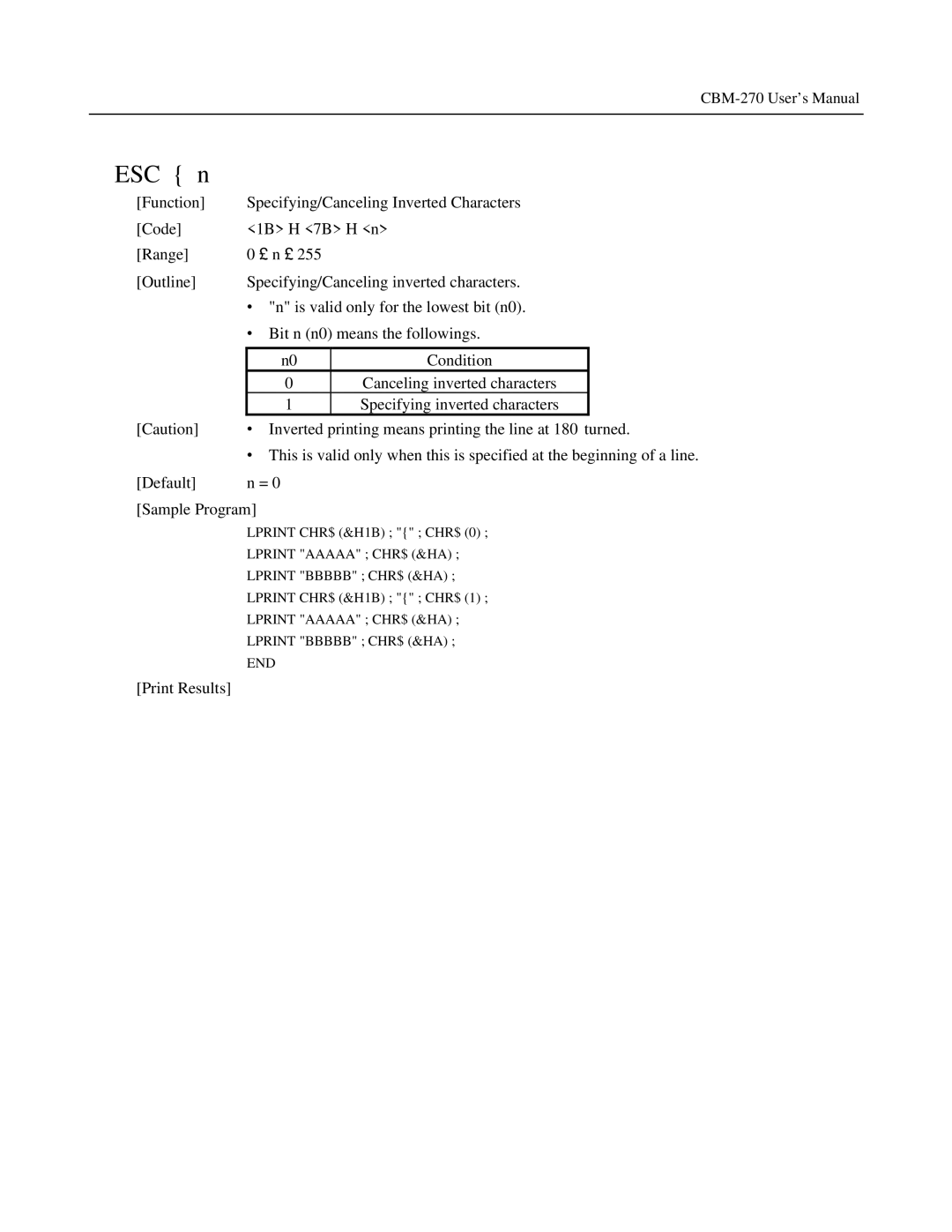 Citizen Systems CBM-270 user manual ESC n 