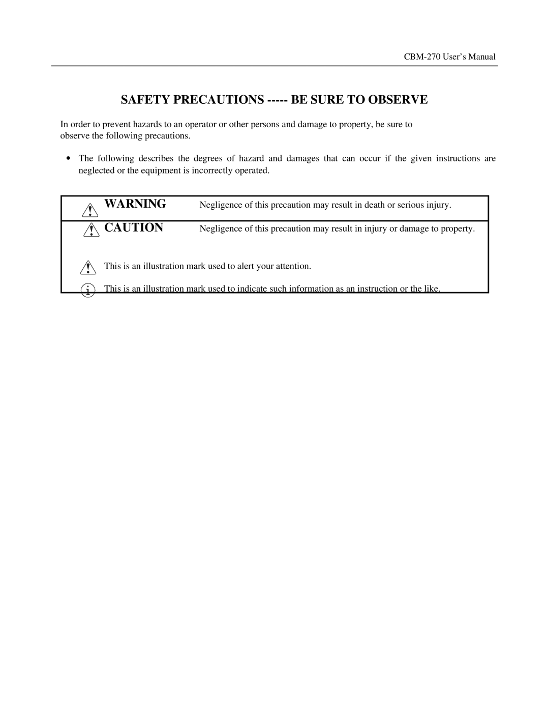 Citizen Systems CBM-270 user manual Safety Precautions Be Sure to Observe 