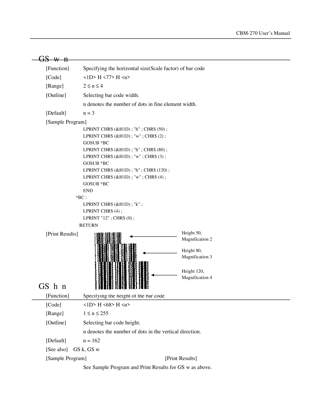 Citizen Systems CBM-270 user manual GS w n, GS h n 