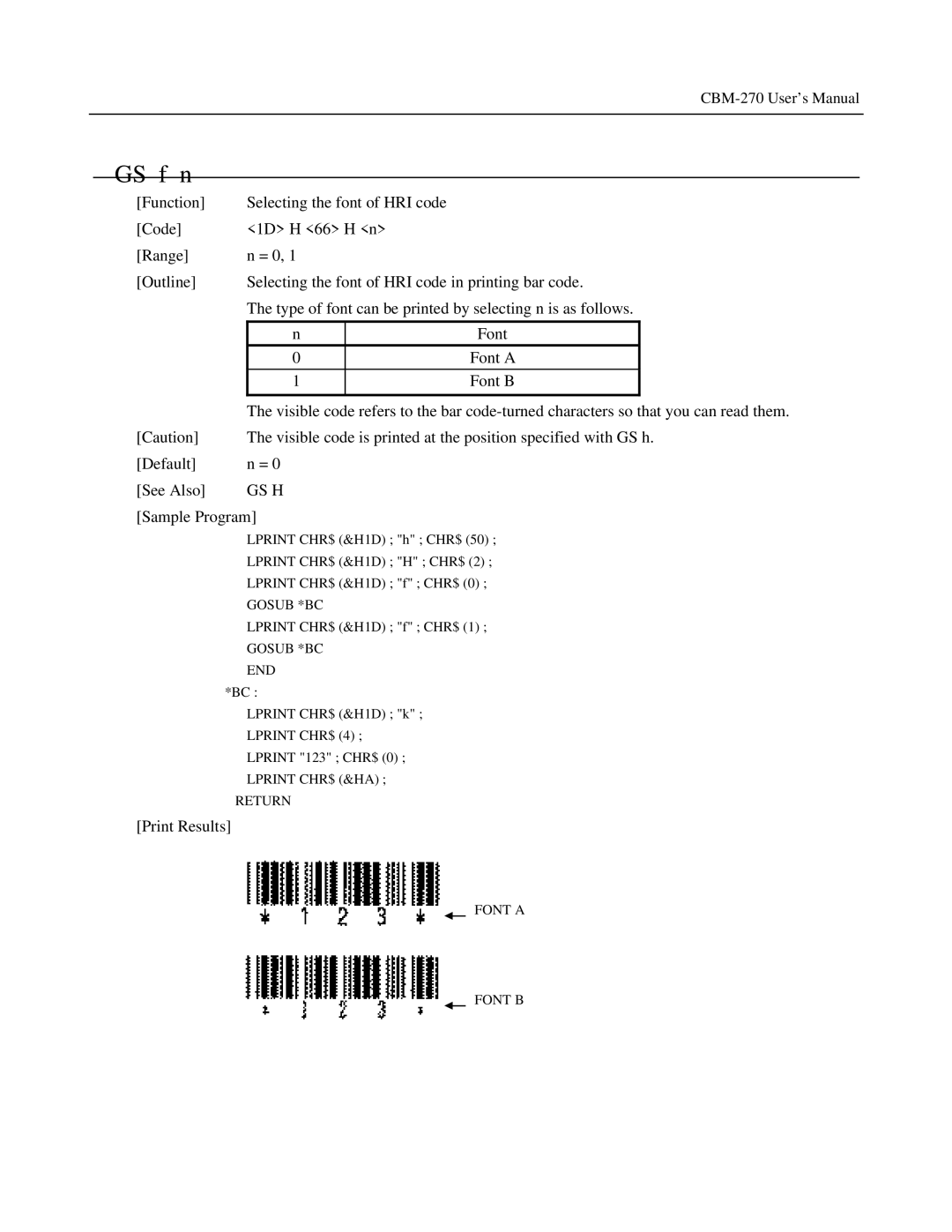 Citizen Systems CBM-270 user manual GS f n, Gs H 