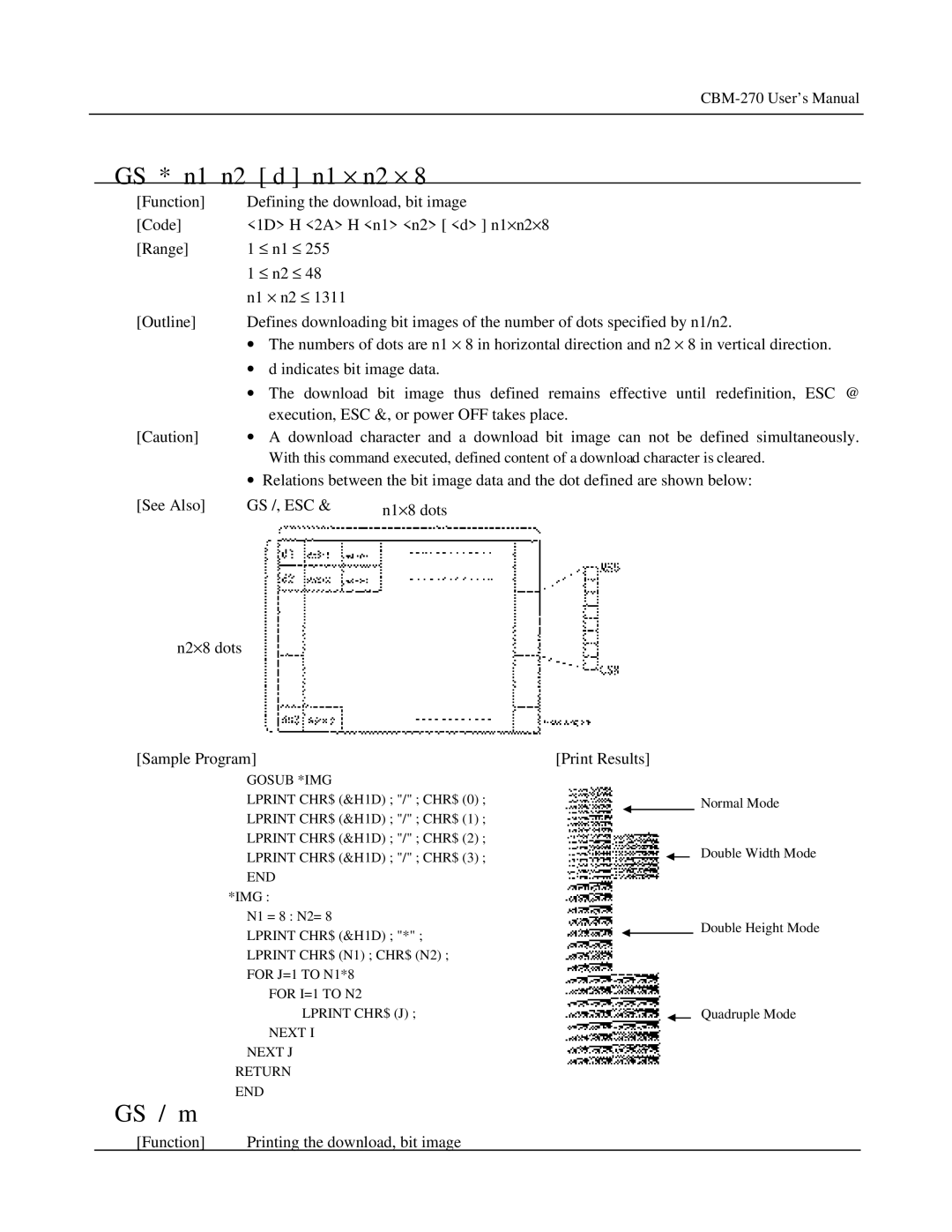 Citizen Systems CBM-270 user manual GS * n1 n2 d n1 × n2 ×, GS / m 