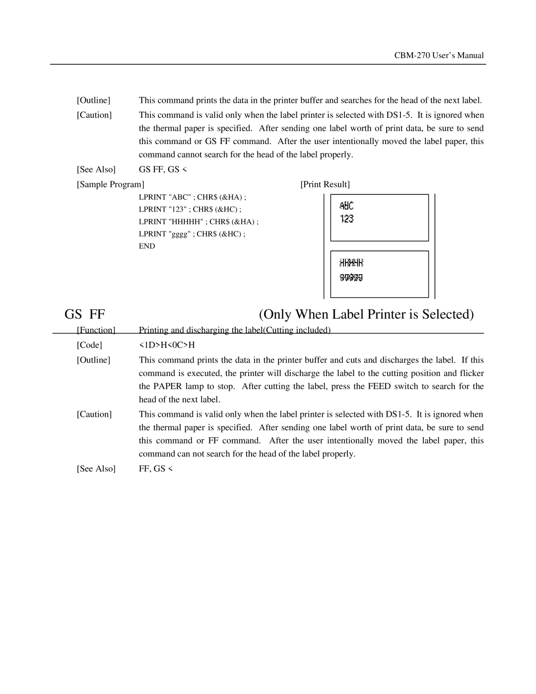 Citizen Systems CBM-270 user manual Gs Ff, Gs 