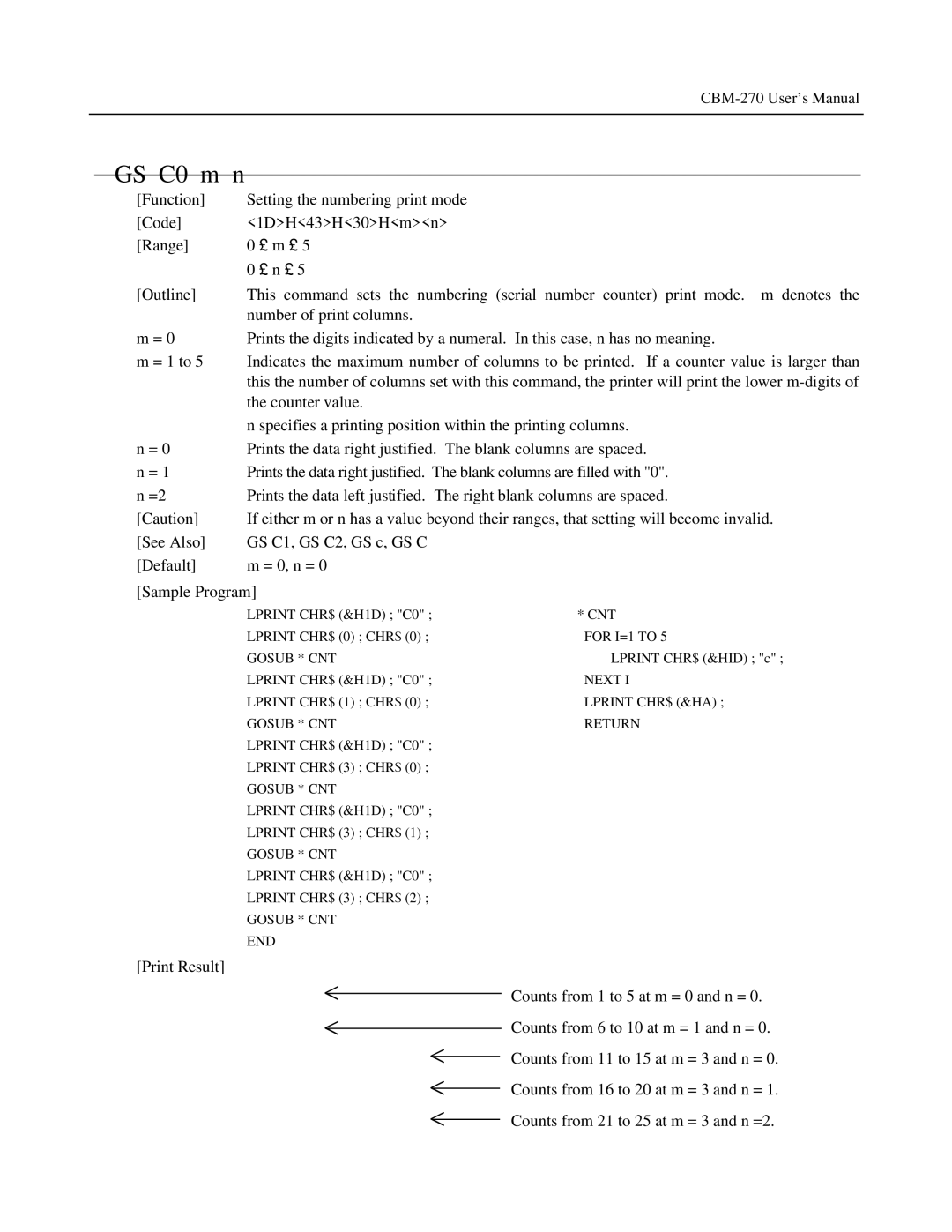 Citizen Systems CBM-270 user manual GS C0 m n 