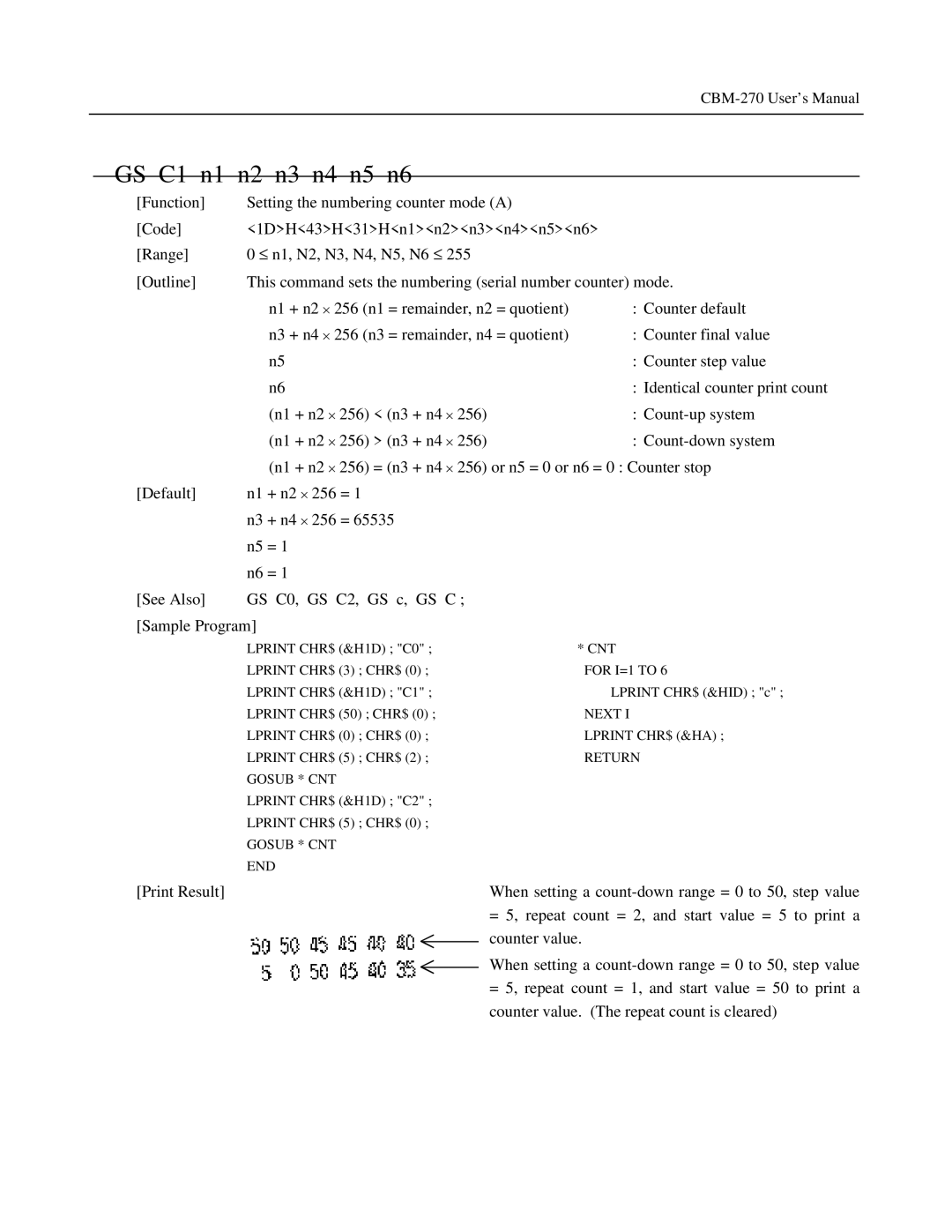 Citizen Systems CBM-270 user manual GS C1 n1 n2 n3 n4 n5 n6 