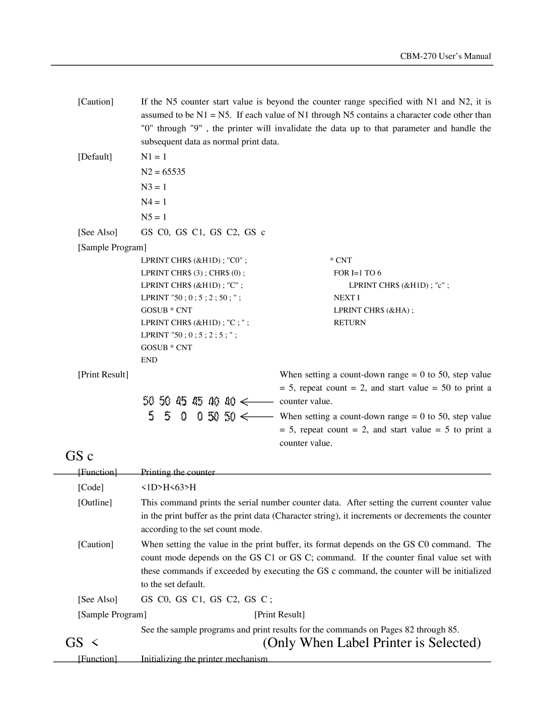 Citizen Systems CBM-270 user manual GS c, Only When Label Printer is Selected 